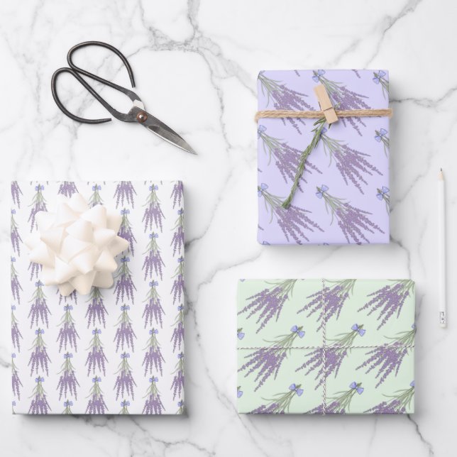 Lavendel Herb Blume Muster Geschenkpapier Set (Vorderseite)
