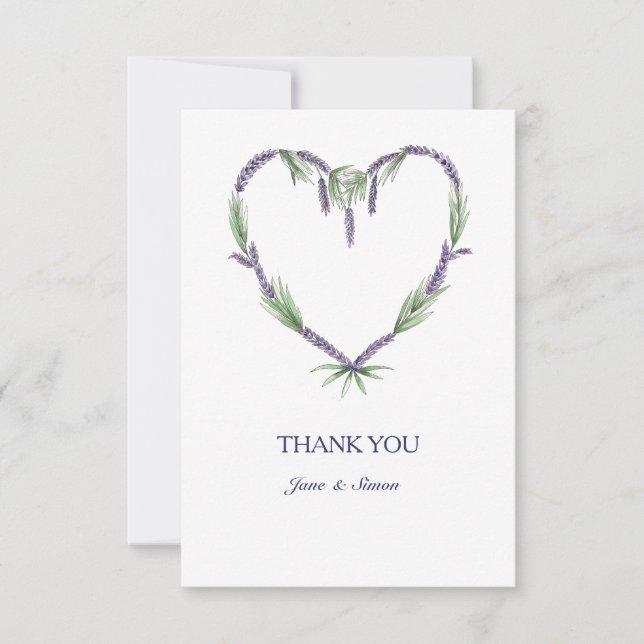 Lavendel-Herz-Hochzeit danken Ihnen zu kardieren Dankeskarte (Vorderseite)