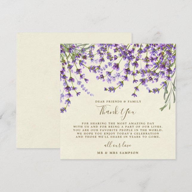 Lavendel Hochzeit danke Ihnen Empfang-Karte Einladung (Vorne/Hinten)
