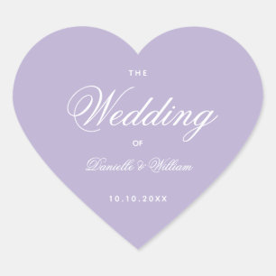 Lavendel-Hochzeit einfache elegante Schrift lila Herz-Aufkleber