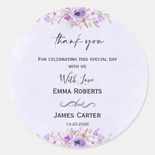 Lavendel-Hochzeitsaufkleber - Florale Vinyl-Aufkle Runder Aufkleber