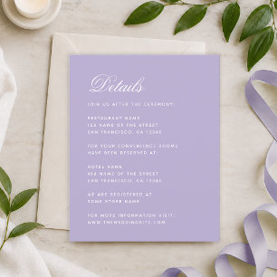 Lavendel-Hochzeitsdetails Budget Einfache Lila Kar