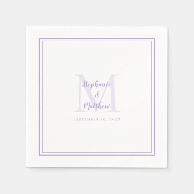 Lavendel-Hochzeitsmonogramm Moderne Initialen & Na Serviette (Vorderseite)