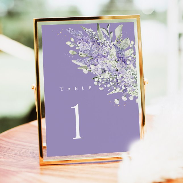 Lavendel-Hochzeitstischnummern, Salbeigrüne Blumen (Lavender sage green wedding table number card with watercolor florals, elegant reception table decor)
