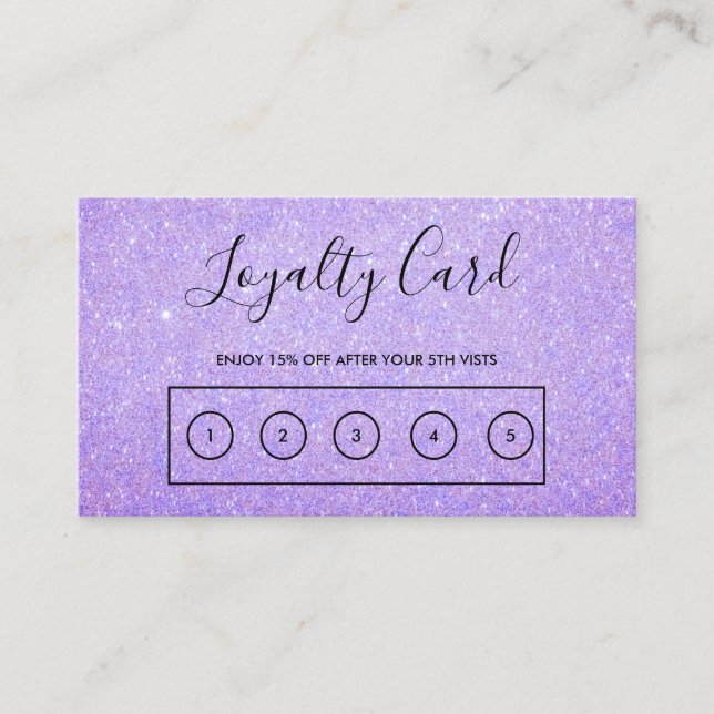 Lavendel Imitats Glitzer Custom Loyalty Card Visitenkarte (Vorderseite)