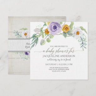 Lavendel in Amber Rose Floral Wood Baby Shower Gir Einladung
