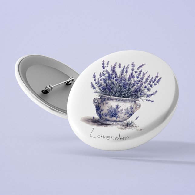 Lavendel in Delft Blau, anpassbar  Button (Von Creator hochgeladen)
