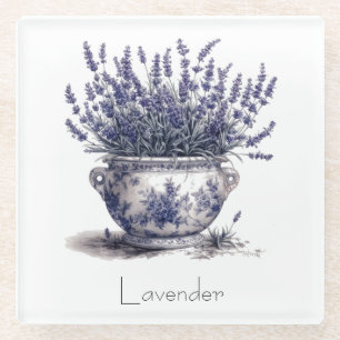 Lavendel in Delft Blau anpassbar Glasuntersetzer