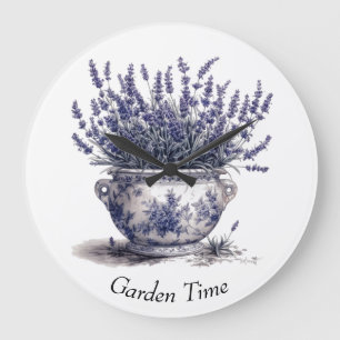 Lavendel in Delft Blau Große Wanduhr