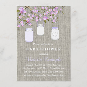 Lavendel-Jute-Mason-Glas-Baby-Party Einladung