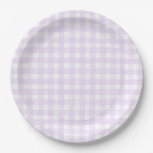 Lavendel Klassisches Gingham Pappteller