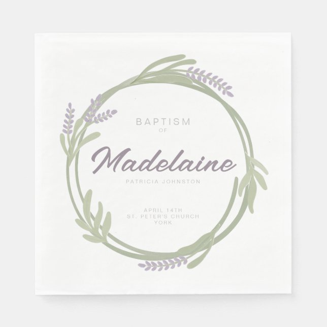 Lavendel-Kranz-Design für die Taufe - Papiertischd Serviette (Vorderseite)