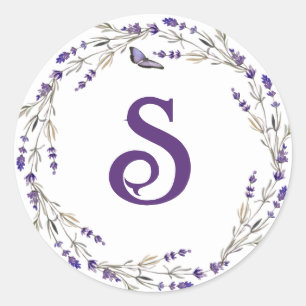 Lavendel Kranz mit Monogramm Runder Aufkleber