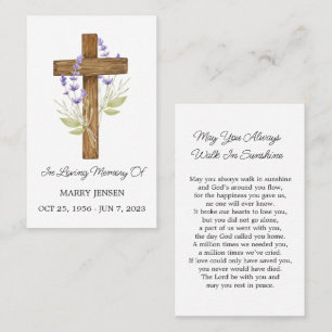 Lavendel-Kreuz-Gedenk-Funeral-Gebetskarte Visitenkarte