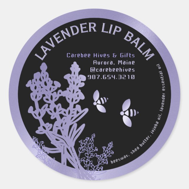 Lavendel-Label für Lip Balm-Blume und Bienen Runder Aufkleber (Vorderseite)