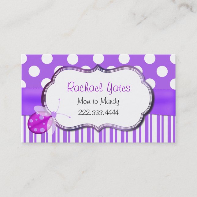 Lavendel Ladybug Mami Play Date Card Telefonnummerkarte (Vorderseite)