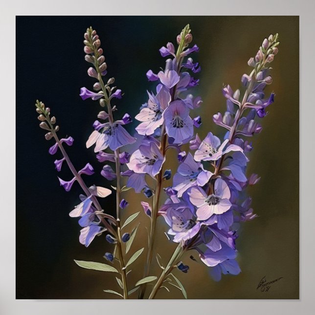 Lavendel Larkspur Blume Art Print Poster (Vorne)
