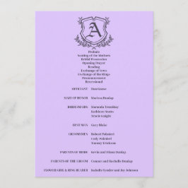Lavendel-Leaf- und Floral-Monogramm-Hochzeit Programm