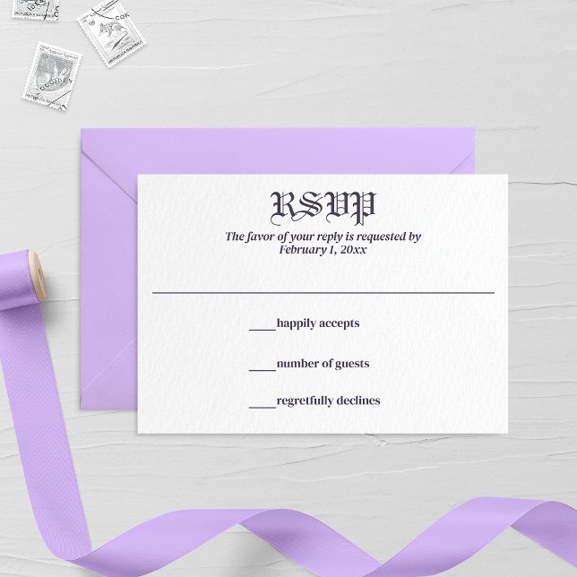 Lavendel-Leaf- und Floral-Monogramm-Hochzeit RSVP Karte (Von Creator hochgeladen)