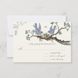 Lavendel & Lemon Gelbe Vintage Vögel Hochzeit RSVP Karte