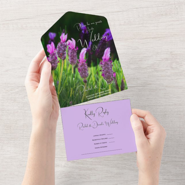 Lavendel, Liebe & Hingabe, Hochzeit All In One Einladung (Abreißen)