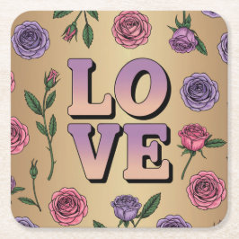 Lavendel LIEBE Text Gold Untersetzer Set