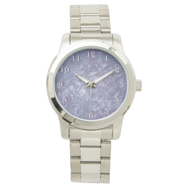 Lavendel Lila Abstrakt | Metallischer Pinselstrich Armbanduhr (Vorderseite)