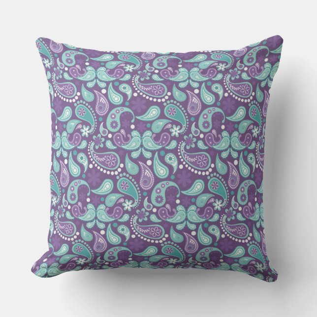 Lavendel, Lila, Aqua Mix, Match Floral Paisley Kissen (Vorderseite)