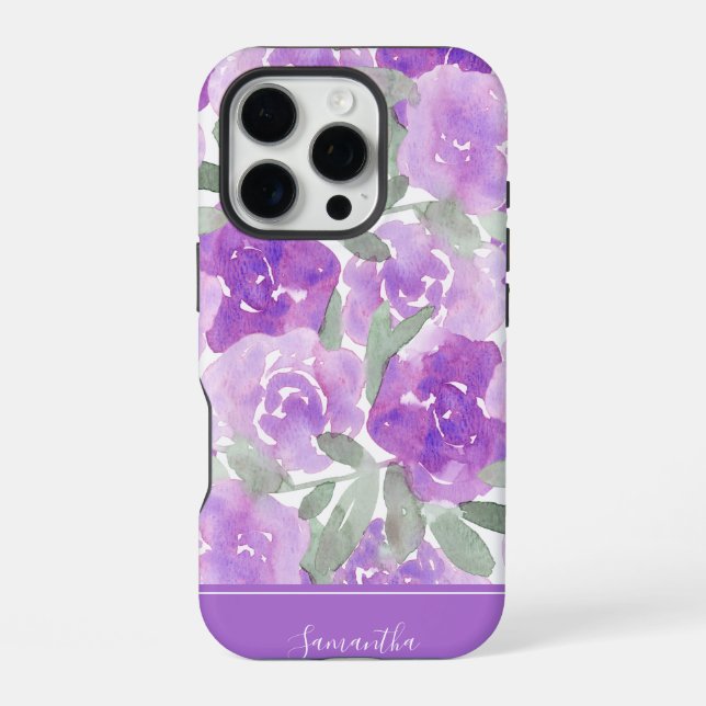 Lavendel Lila Aquarellblume Personalisiert iPhone 16 Pro Hülle (Rückseite)