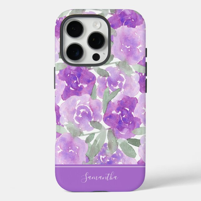 Lavendel Lila Aquarellblume Personalisiert iPhone 16 Pro Hülle (Rückseite)