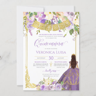 Lavendel Lila Aquarellfarben Gold Quinceanera Einladung