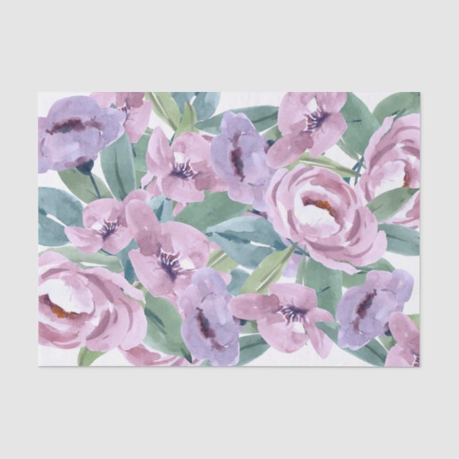 Lavendel Lila Aquarellfarben Rose Blume Entfärbung Seidenpapier (Vorderseite)