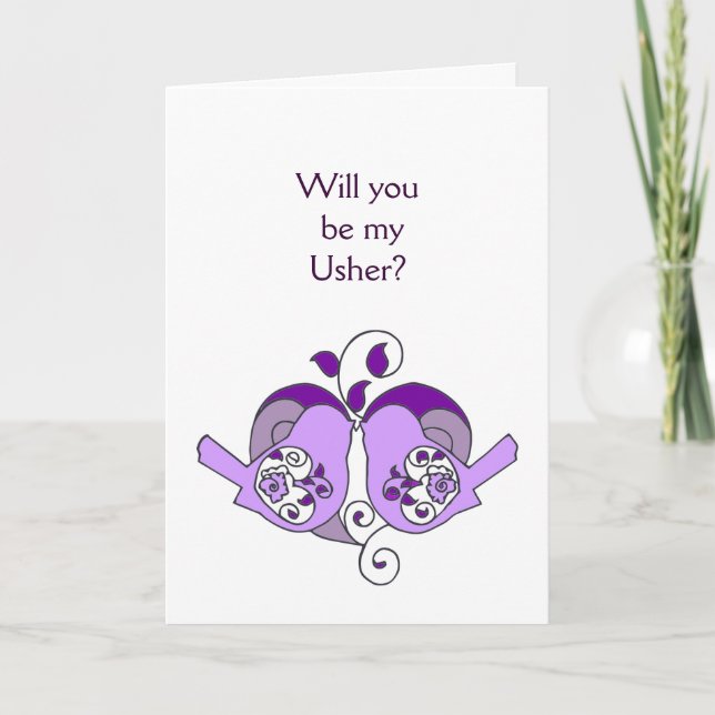 Lavendel Lila Bird Floral Heart Usher Einladung (Vorderseite)