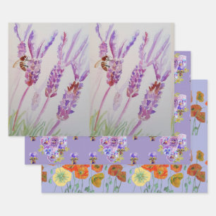 Lavendel Lila Blume Blumenpfropfen Wasserfarbe Geschenkpapier Set