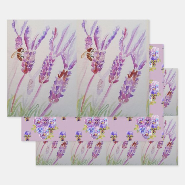 Lavendel Lila Blume Blumenpfropfen Wasserfarbe Geschenkpapier Set (Set)