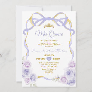 Lavendel Lila Blumen Bow Ribbon Gold Mis Quince Einladung