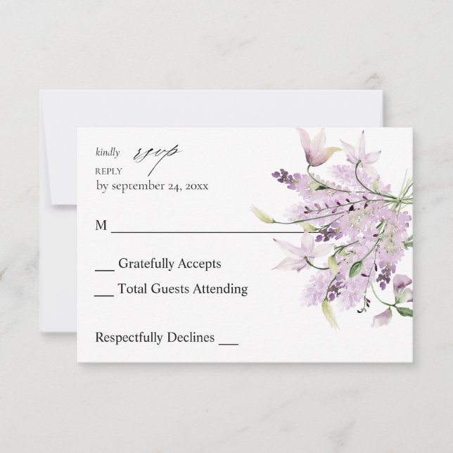 Lavendel Lila Blüte ni Mahlzeit UAWG 2 RSVP Karte (Vorderseite)