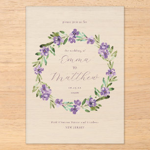 Lavendel Lila Botanischer Kranz Hochzeit Acryleinladungen