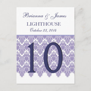 Lavendel-Lila-Damask-Hochzeitstisch-Nummernkarte Postkarte