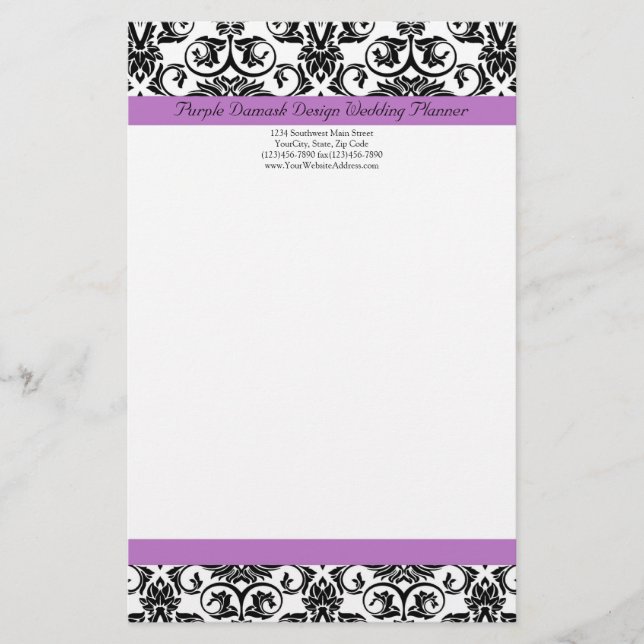 Lavendel Lila Damask Schwarz/Weiß Briefpapier (Vorderseite)
