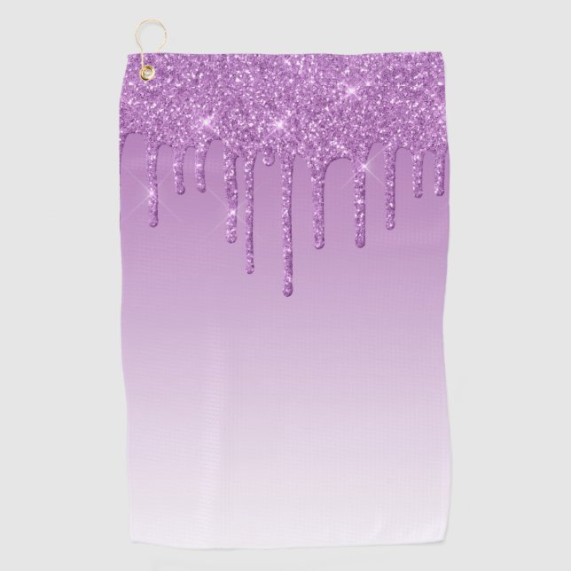 Lavendel Lila Dripping Glitzer Golfhandtuch (Vorderseite)