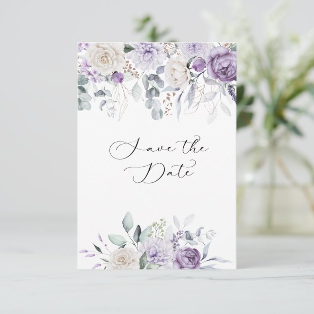 Lavendel, Lila, ElfenbeinHydrangea Save The Date (Stehend Vorderseite)