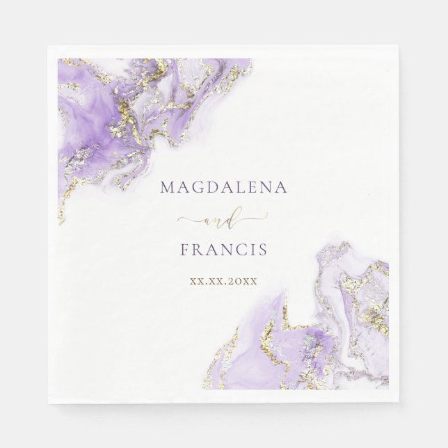 Lavendel-lila Farbmarmorhochzeit Serviette (Vorderseite)