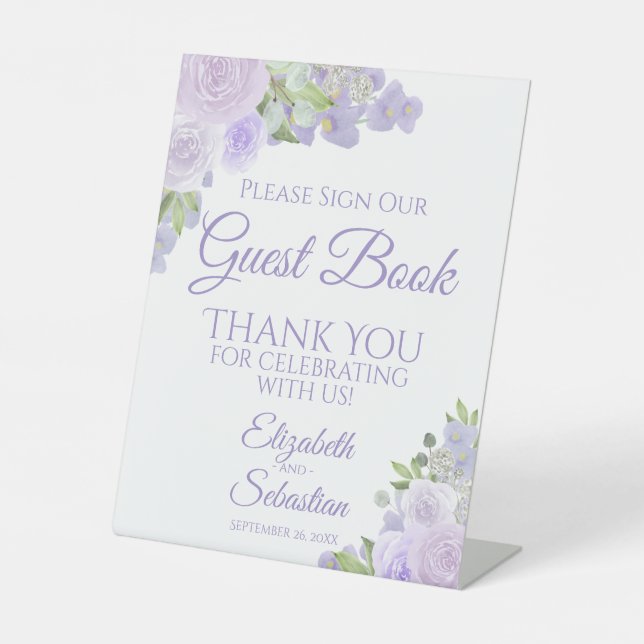 Lavendel Lila Floral Bitte Unterschreiben Sie unse Sockelschild (Vorderseite)