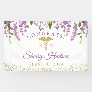 Lavendel Lila Floral Gold RN Nursing Abschluss Banner