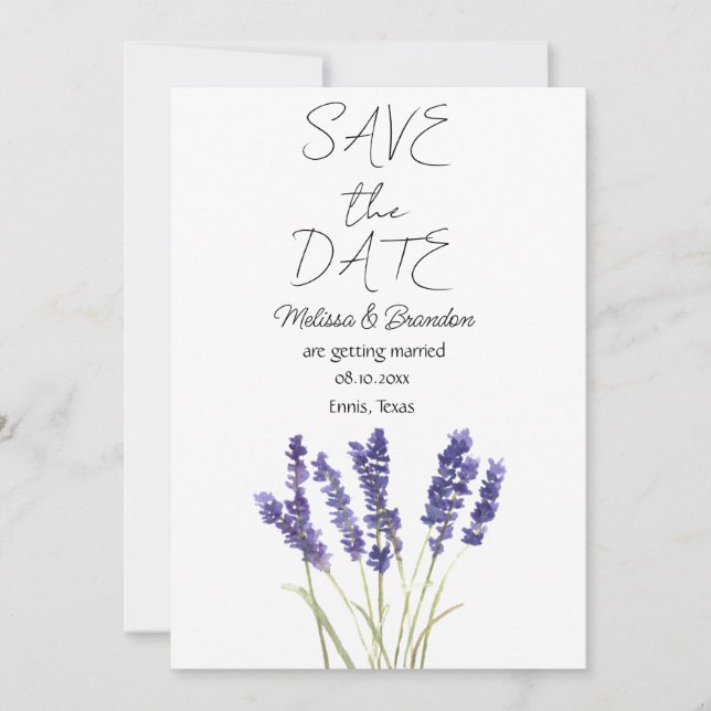 Lavendel Lila florale Blume Rustikale Hochzeit Einladung (Vorderseite)