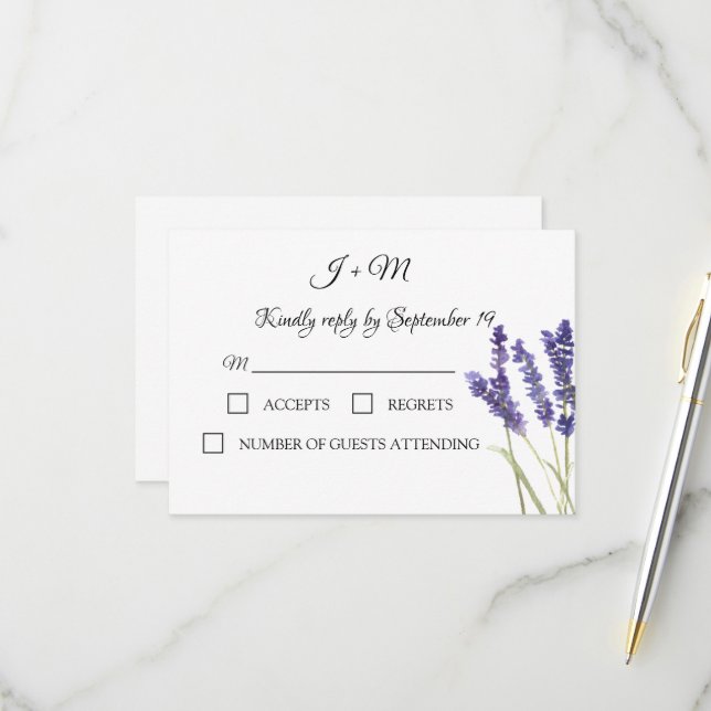 Lavendel Lila florale Rustikale Blume Moderne UAWG RSVP Karte (Vorderseite/Rückseite Beispiel)