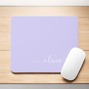Lavendel Lila Girly Script Monogram Name Modern Mousepad