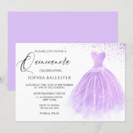 Lavendel Lila Glitzer Gown Quinceanera Party Einladung