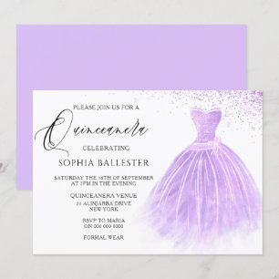 Lavendel Lila Glitzer Gown Quinceanera Party Einladung